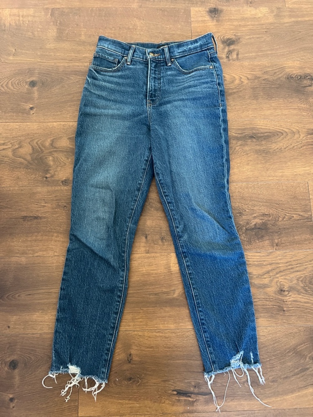 Express 90s Skinny High-Rise Blue Women’s Jeans with Raw Hem